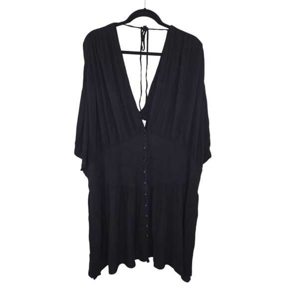 Asos Curve Black Gauze Drop Sleeve Skater Dress Size 24 - Picture 1 of 5